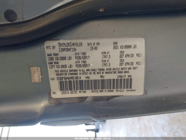 45910480 :رقم المزاد ، 2C8GF68464R618814 vin ، 2004 Chrysler Pacifica مزاد بيع