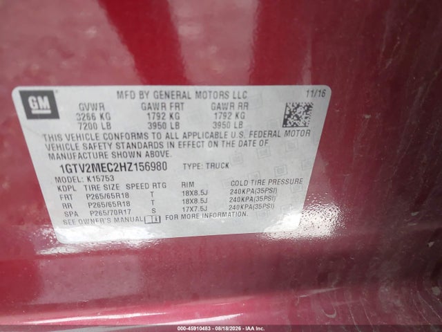 GMC Sierra 1500 Sle 2017 1GTV2MEC2HZ156980 Image 9