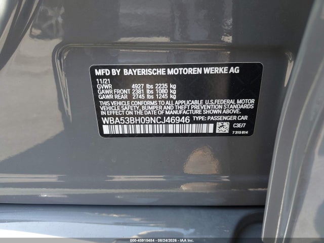 Продажа на аукционе авто 2022 Bmw 530 I, vin: WBA53BH09NCJ46946, номер лота: 45910484