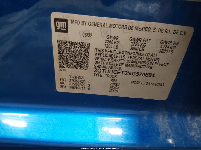 3GTUUCET3NG570684 GMC Sierra 1500 4wd Standard Box Elevation