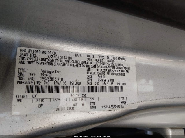 Продажа на аукционе авто 2014 Ford Focus S, vin: 1FADP3E22EL196446, номер лота: 45910514