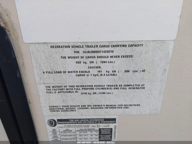 Jayco White Hawk 2015 1UJBJ0BM3F1420215 Image 9