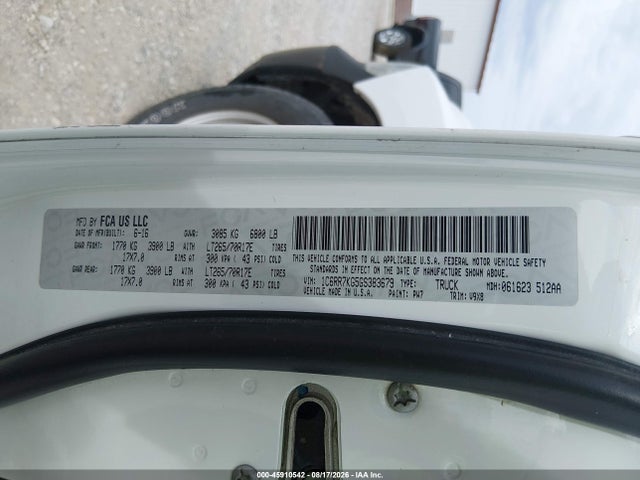 45910542 :رقم المزاد ، 1C6RR7KG5GS383679 vin ، 2016 Ram 1500 Tradesman مزاد بيع