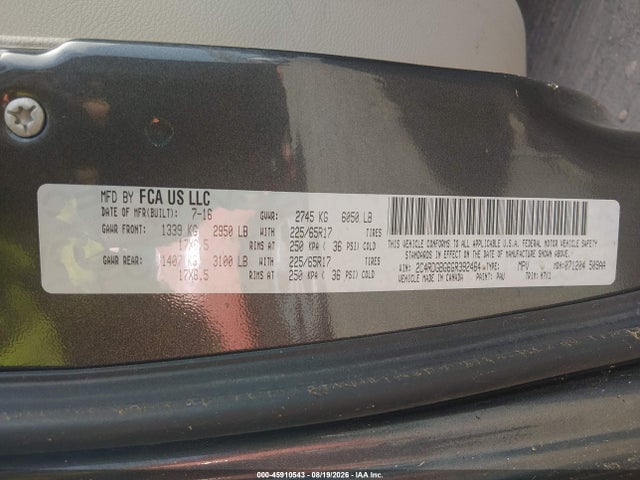 Продажа на аукционе авто 2016 Dodge Grand Caravan American Value Pkg, vin: 2C4RDGBG6GR392464, номер лота: 45910543