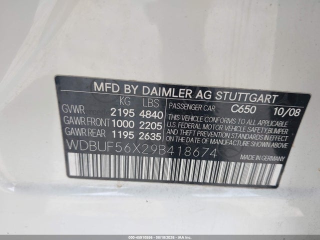 2009 Mercedes-benz E 350 მანქანა იყიდება აუქციონზე, vin: WDBUF56X29B418674, აუქციონის ნომერი: 45910556