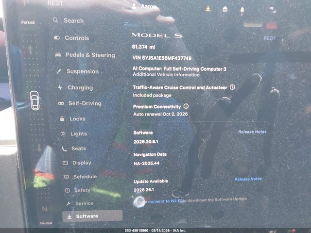 2021 Tesla Model S Long Range Dual Motor All-wheel Drive მანქანა იყიდება აუქციონზე, vin: 5YJSA1E56MF437749, აუქციონის ნომერი: 45910560