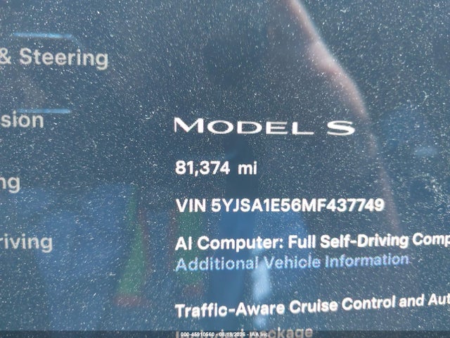 2021 Tesla Model S Long Range Dual Motor All-wheel Drive მანქანა იყიდება აუქციონზე, vin: 5YJSA1E56MF437749, აუქციონის ნომერი: 45910560