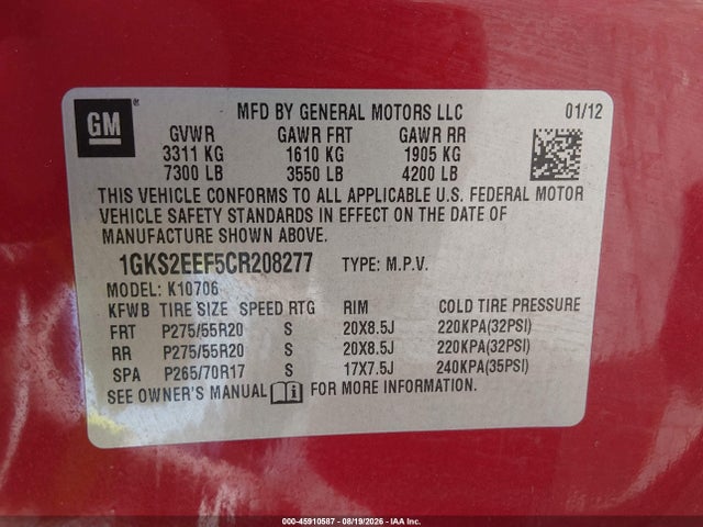 Продаж на аукціоні авто 2012 Gmc Yukon Denali, vin: 1GKS2EEF5CR208277, номер лоту: 45910587