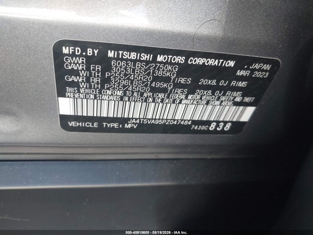 Продаж на аукціоні авто 2023 Mitsubishi Outlander Phev Sel S-awc, vin: JA4T5VA95PZ047484, номер лоту: 45910600