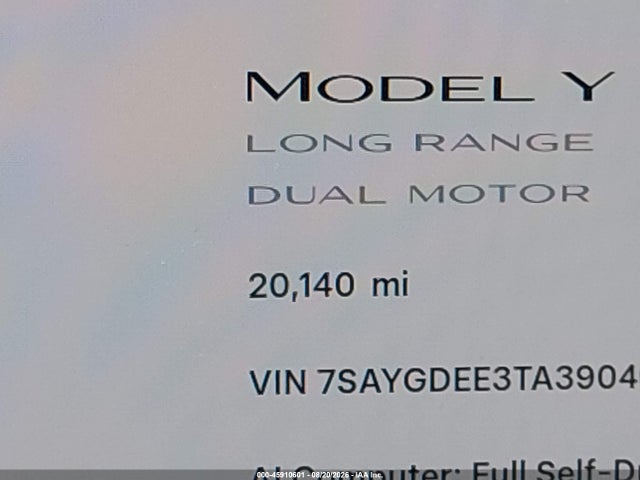 2026 Tesla Model Y All-wheel Drive/long Range Launch Series/premium All-wheel Drive მანქანა იყიდება აუქციონზე, vin: 7SAYGDEE3TA390463, აუქციონის ნომერი: 45910601