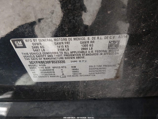 Продаж на аукціоні авто 2015 Cadillac Srx Luxury Collection, vin: 3GYFNBE38FS523336, номер лоту: 45910624