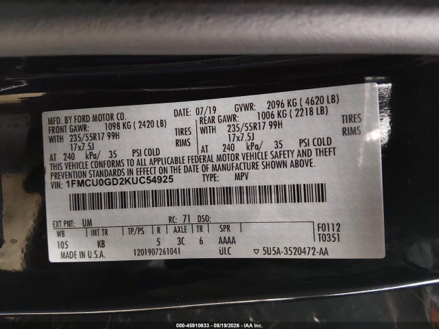 Ford ESCAPE SE 2019 1FMCU0GD2KUC54925 Image 9