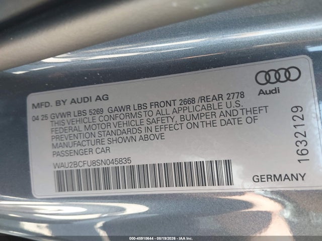 Aukcja sprzedaży 2025 Audi All-new A5 Premium Plus Tfsi Quattro S Tronic, vin: WAU2BCFU8SN045835, numer aukcji: 45910644