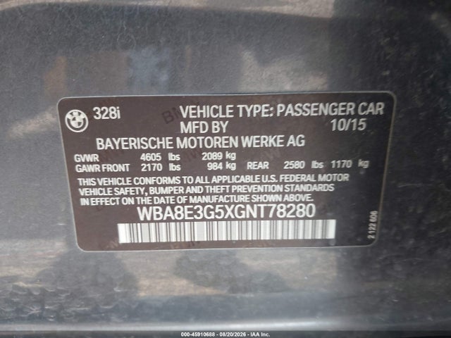 Продажа на аукционе авто 2016 Bmw 328i Xdrive, vin: WBA8E3G5XGNT78280, номер лота: 45910688