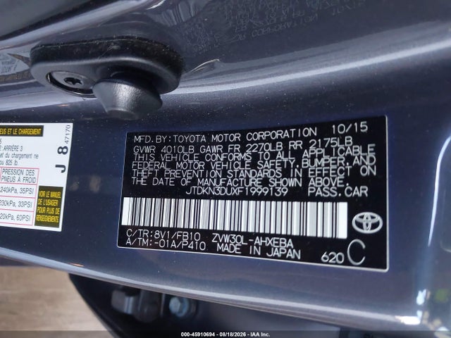 Toyota Prius Two 2015 JTDKN3DUXF1999139 Image 9