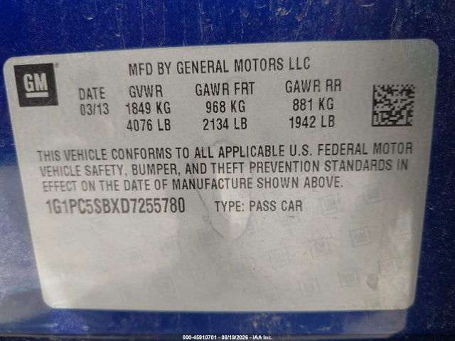 Продажа на аукционе авто 2013 Chevrolet Cruze 1lt Auto, vin: 1G1PC5SBXD7255780, номер лота: 45910701