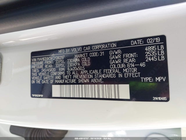 Aukcja sprzedaży 2019 Volvo Xc40 T5 Momentum, vin: YV4162UK5K2136297, numer aukcji: 45910757