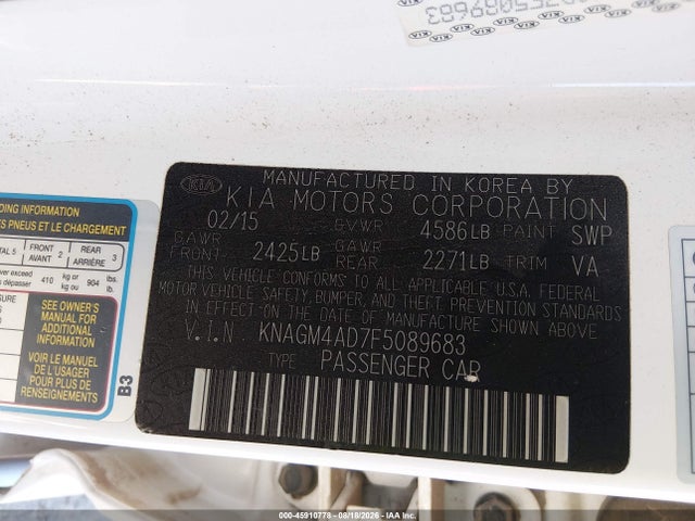 Aukcja sprzedaży 2015 Kia Optima Hybrid, vin: KNAGM4AD7F5089683, numer aukcji: 45910778