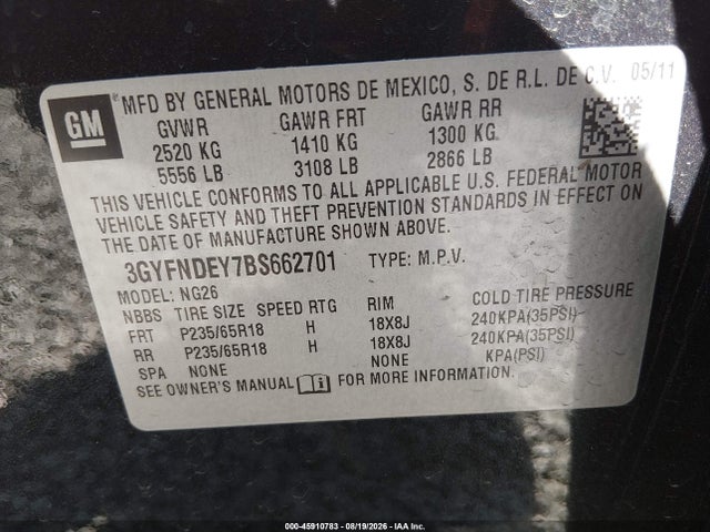 Aukcja sprzedaży 2011 Cadillac Srx Luxury Collection, vin: 3GYFNDEY7BS662701, numer aukcji: 45910783
