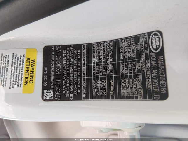 SALCJ2FX4LH834927 Land Rover Discovery Sport S