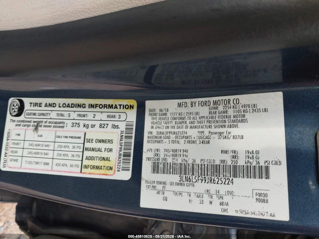 Aukcja sprzedaży 2018 Lincoln Mkz Reserve, vin: 3LN6L5F99JR625224, numer aukcji: 45910825