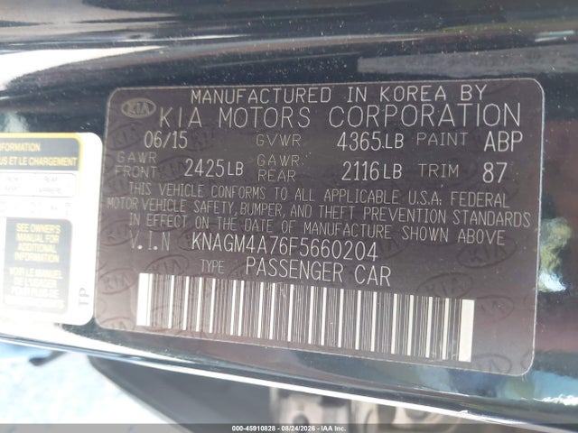 Продаж на аукціоні авто 2015 Kia Optima Lx, vin: KNAGM4A76F5660204, номер лоту: 45910828