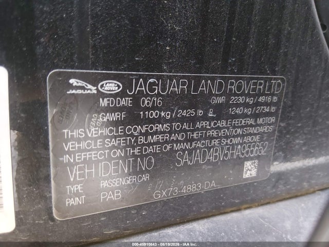 Продаж на аукціоні авто 2017 Jaguar Xe 35t Premium, vin: SAJAD4BV5HA955652, номер лоту: 45910843