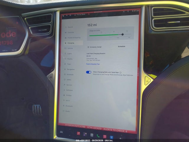 2014 Tesla Model S P85 მანქანა იყიდება აუქციონზე, vin: 5YJSA1H17EFP31798, აუქციონის ნომერი: 45910932