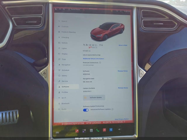 2014 Tesla Model S P85 მანქანა იყიდება აუქციონზე, vin: 5YJSA1H17EFP31798, აუქციონის ნომერი: 45910932