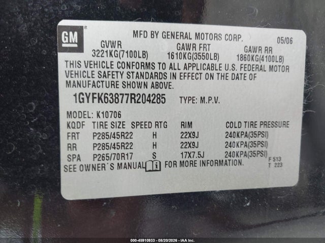 Продажа на аукционе авто 2007 Cadillac Escalade, vin: 1GYFK63877R204285, номер лота: 45910933