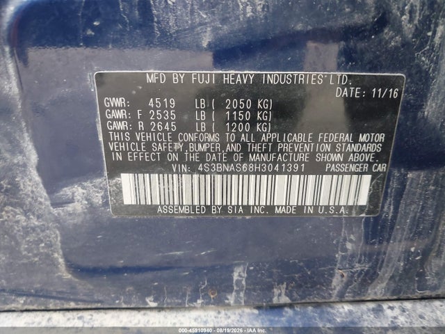 Продаж на аукціоні авто 2017 Subaru Legacy 2.5i Sport, vin: 4S3BNAS68H3041391, номер лоту: 45910940