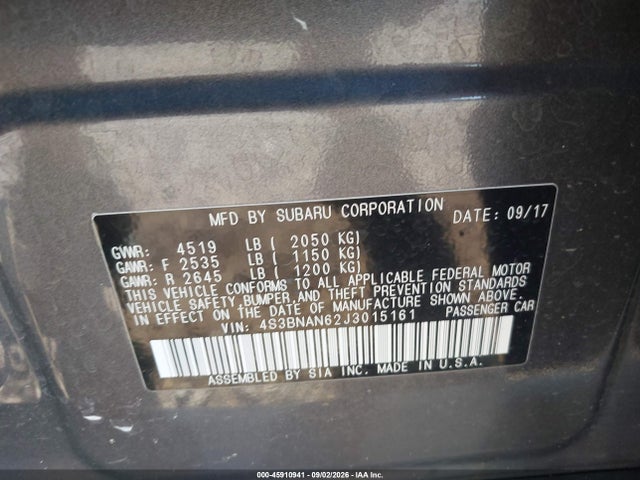 Subaru Legacy 2.5i Limited 2018 4S3BNAN62J3015161 Image 9