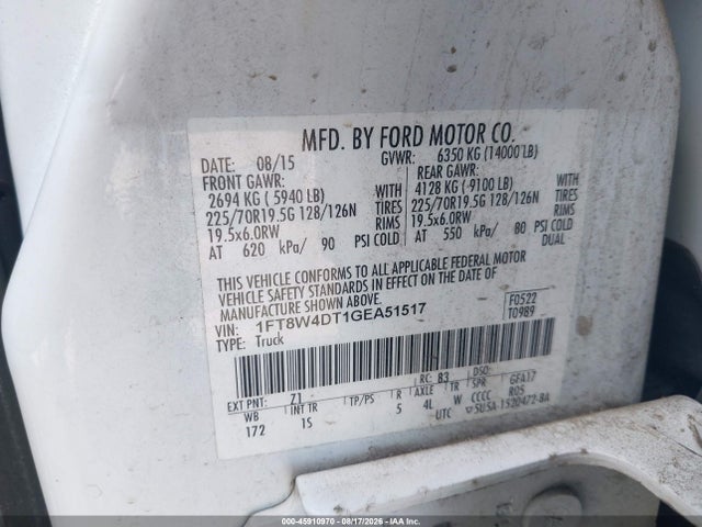 1FT8W4DT1GEA51517 Ford F-450 Xl