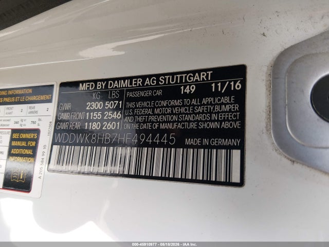 Продаж на аукціоні авто 2017 Mercedes-benz Amg C 63 S, vin: WDDWK8HB7HF494445, номер лоту: 45910977