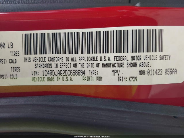 Продажа на аукционе авто 2013 Dodge Durango Sxt, vin: 1C4RDJAG2DC658694, номер лота: 45910982