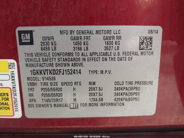 Продажа на аукционе авто 2015 Gmc Acadia Denali, vin: 1GKKVTKD2FJ152414, номер лота: 45911039