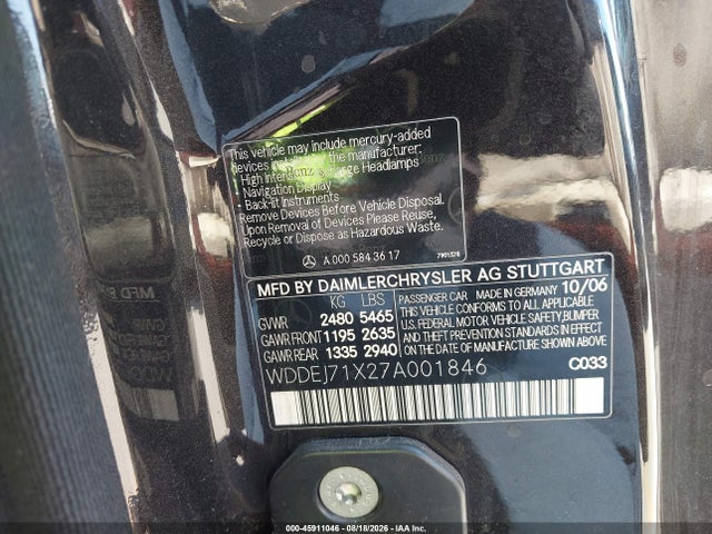 Продажа на аукционе авто 2007 Mercedes-benz Cl 550, vin: WDDEJ71X27A001846, номер лота: 45911046