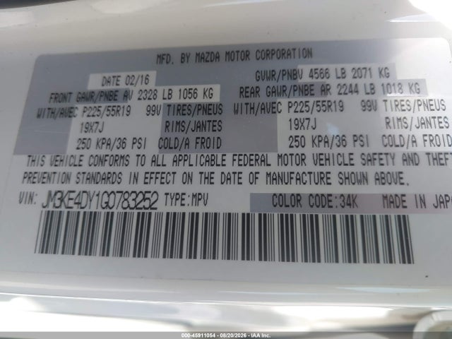 Aukcja sprzedaży 2016 Mazda Cx-5 Grand Touring, vin: JM3KE4DY1G0783252, numer aukcji: 45911054