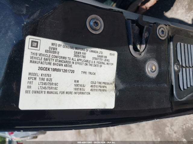 1997 Chevrolet K1500 Fleetside მანქანა იყიდება აუქციონზე, vin: 2GCEK19R6V1261720, აუქციონის ნომერი: 45911063