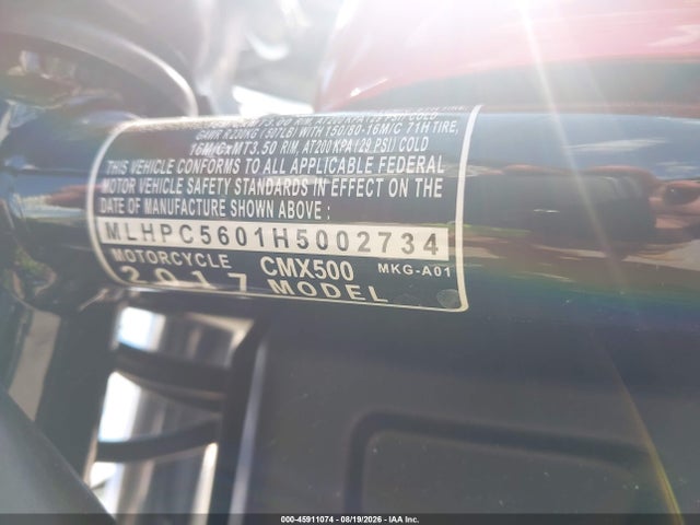 Продаж на аукціоні авто 2017 Honda Cmx500, vin: MLHPC5601H5002734, номер лоту: 45911074