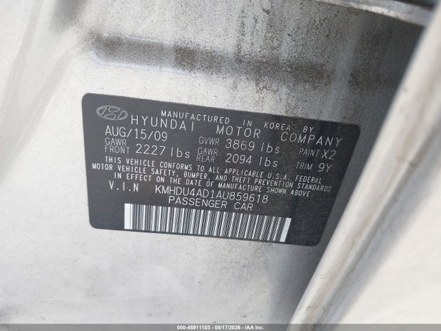 45911103 :رقم المزاد ، KMHDU4AD1AU859618 vin ، 2010 Hyundai Elantra Gls مزاد بيع