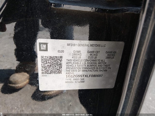 45911113 :رقم المزاد ، 1G1ZG5STXLF080697 vin ، 2020 Chevrolet Malibu Fwd Rs مزاد بيع