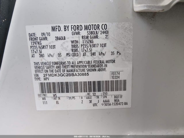 2011 Ford Edge Se მანქანა იყიდება აუქციონზე, vin: 2FMDK3GC2BBA30885, აუქციონის ნომერი: 45911115