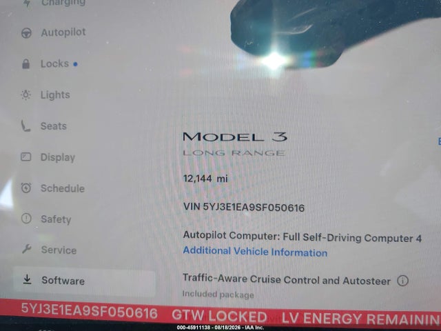 Aukcja sprzedaży 2025 Tesla Model 3 Long Range Rear-wheel Drive/standard Rear-wheel Drive, vin: 5YJ3E1EA9SF050616, numer aukcji: 45911138