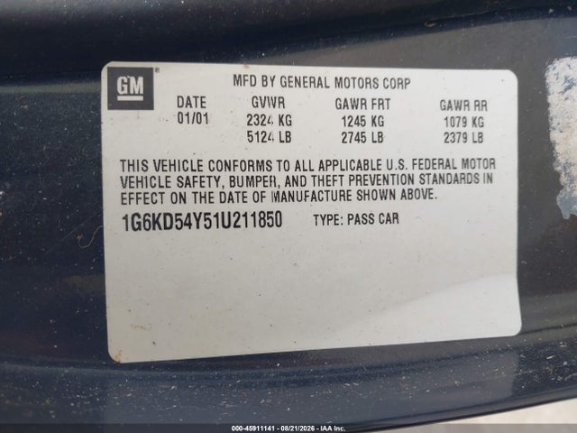 Продаж на аукціоні авто 2001 Cadillac Deville Standard, vin: 1G6KD54Y51U211850, номер лоту: 45911141