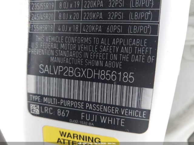 45911148 :رقم المزاد ، SALVP2BGXDH856185 vin ، 2013 Land Rover Range Rover Evoque Pure مزاد بيع