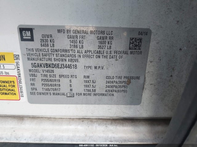 Продажа на аукционе авто 2014 Buick Enclave Leather, vin: 5GAKVBKD6EJ344618, номер лота: 45911152