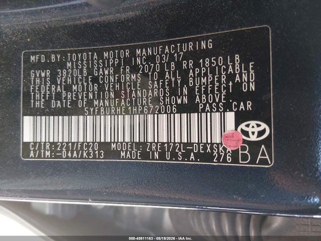 Toyota COROLLA SE 2017 5YFBURHE1HP672006 Image 9