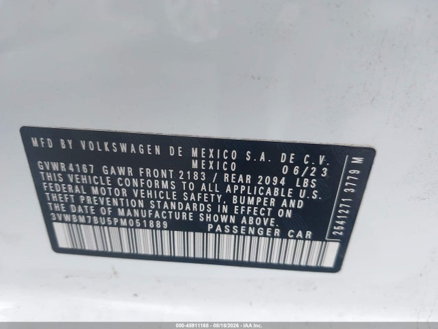 Продажа на аукционе авто 2023 Volkswagen Jetta 1.5t Sport, vin: 3VWBM7BU5PM051889, номер лота: 45911168