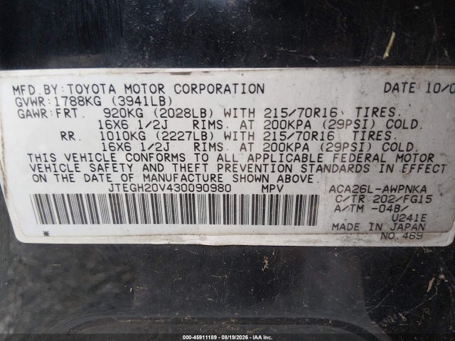 Aukcja sprzedaży 2003 Toyota Rav4, vin: JTEGH20V430090980, numer aukcji: 45911189
